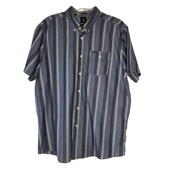 Volcom Other - Volcom Mens Short Sleeve Modern Fit Gray, Blue, White Striped Button Shirt  XXL